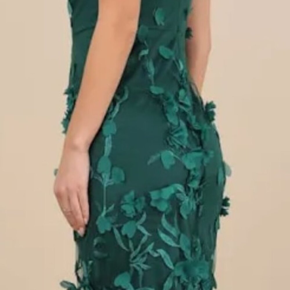 Lulus Limitless Adoration Emerald 3d Floral Embroidered Midi dress - Picture 6 of 7